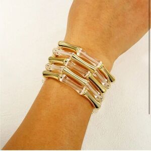 Gold and Clear Bamboo-Inspired Stackable Bracelets